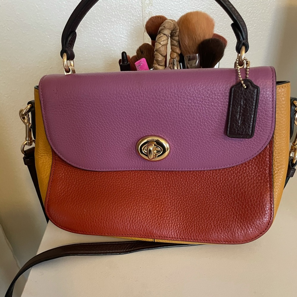 Color block pebbled leather coach purse